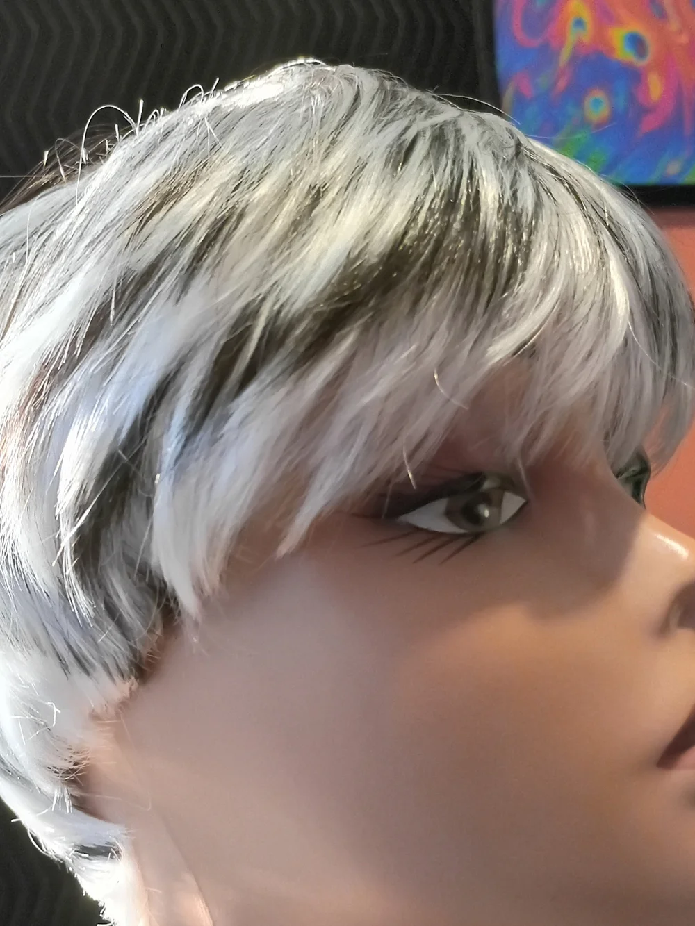 Short Layered Women's Wig in White with Black Stripes